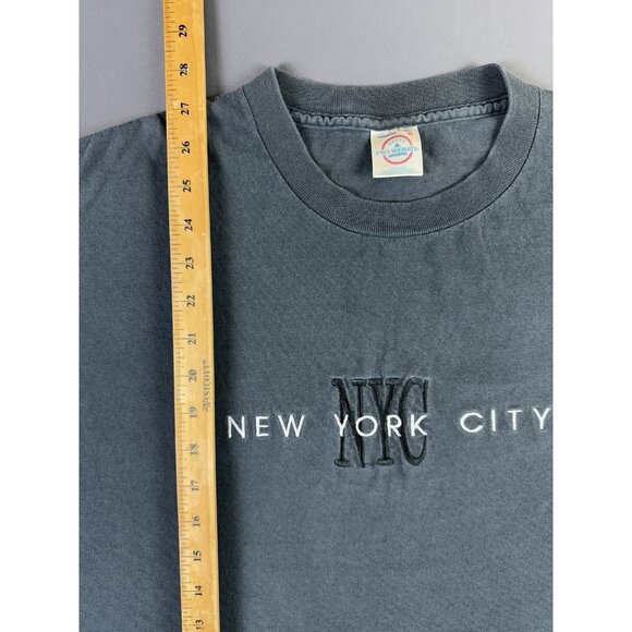 Rare Vintage 90s New York City NYC Black Faded Shirt Stitched Logo Spell Out XL - Picture 10 of 10